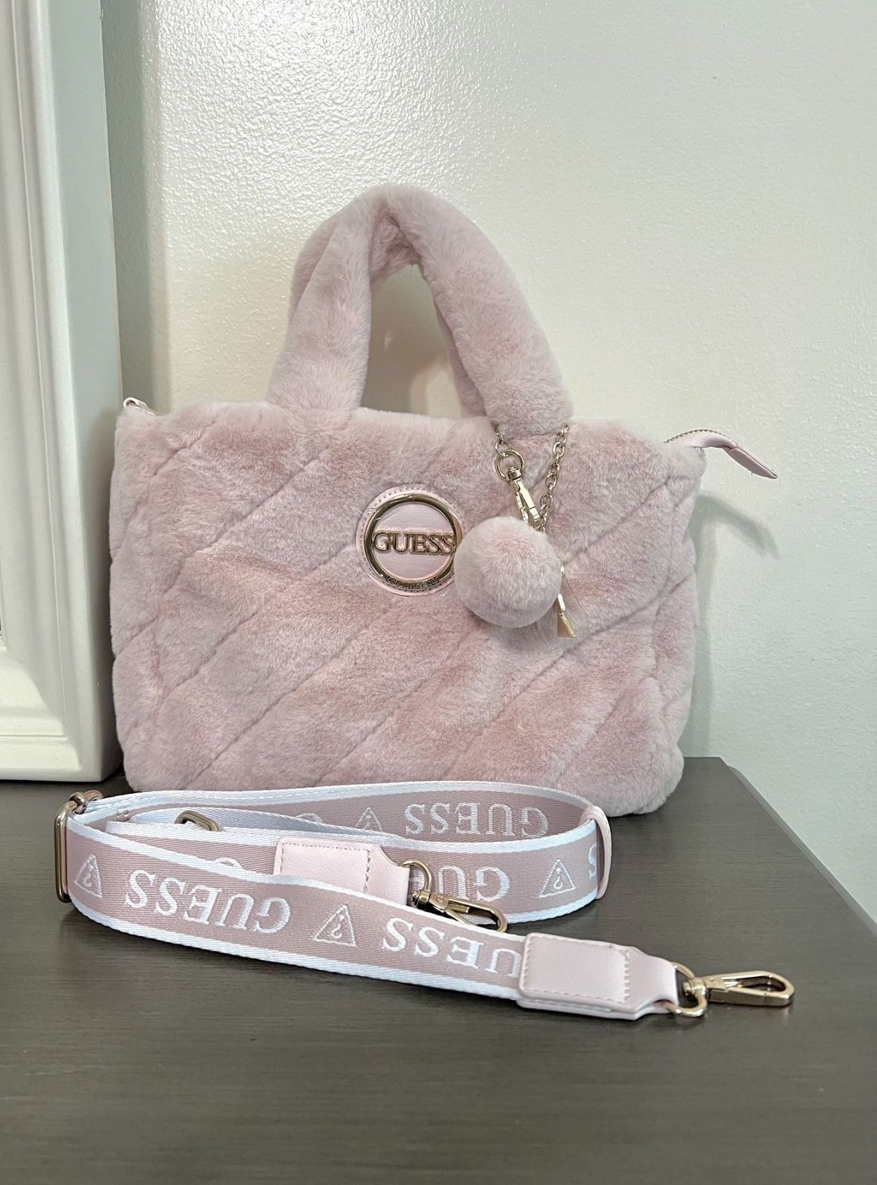 Guess Factory Pink Jodie Faux-fur Tote Bag