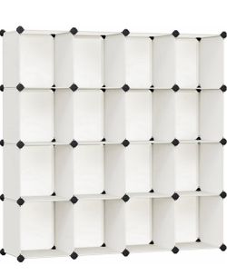 SONGMICS Storage Organizer Plastic Stackable Cube Shelf DIY Set of 16 - White