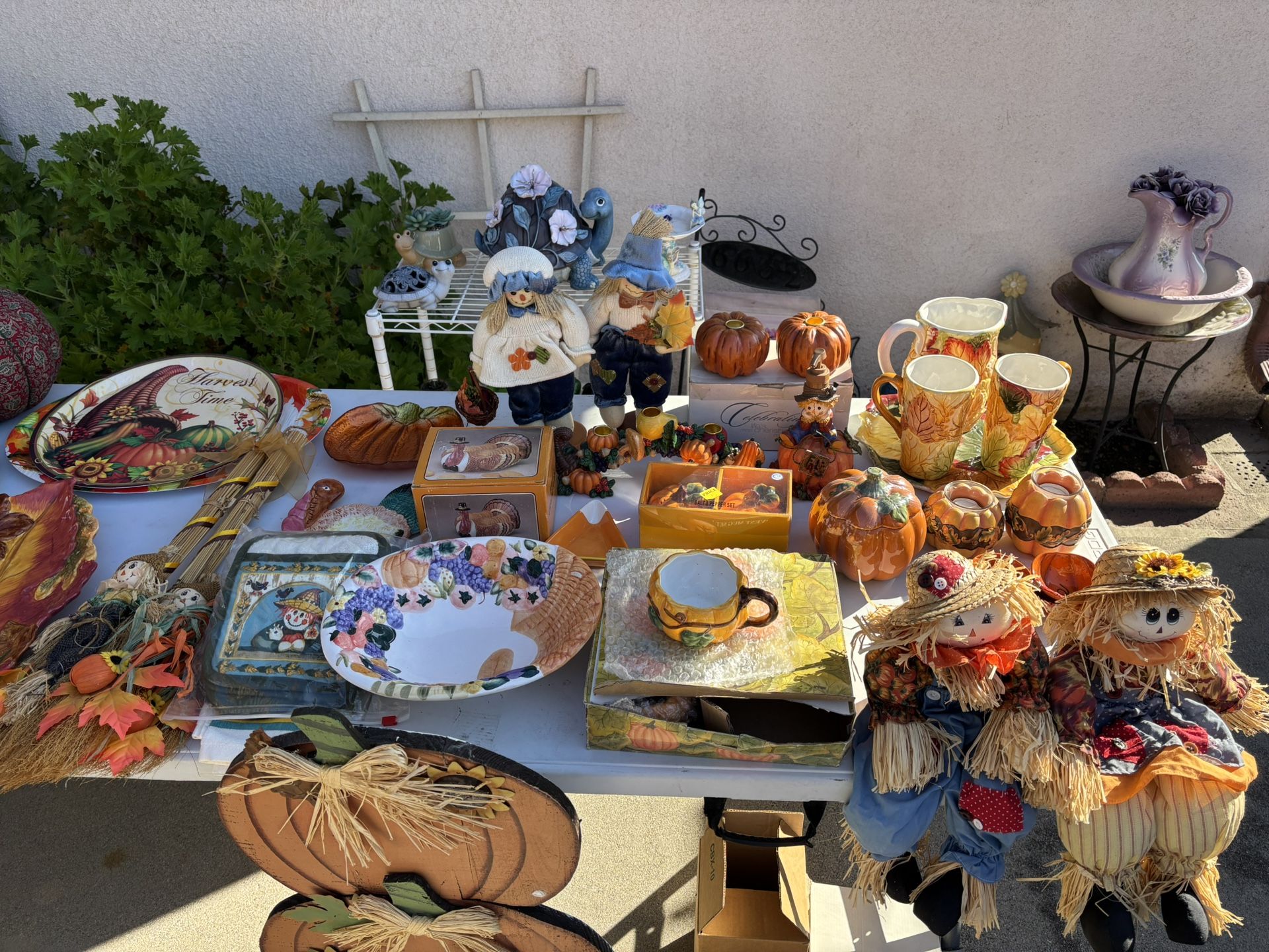 All kinds of fall decorations, and dishes five dollars apiece
