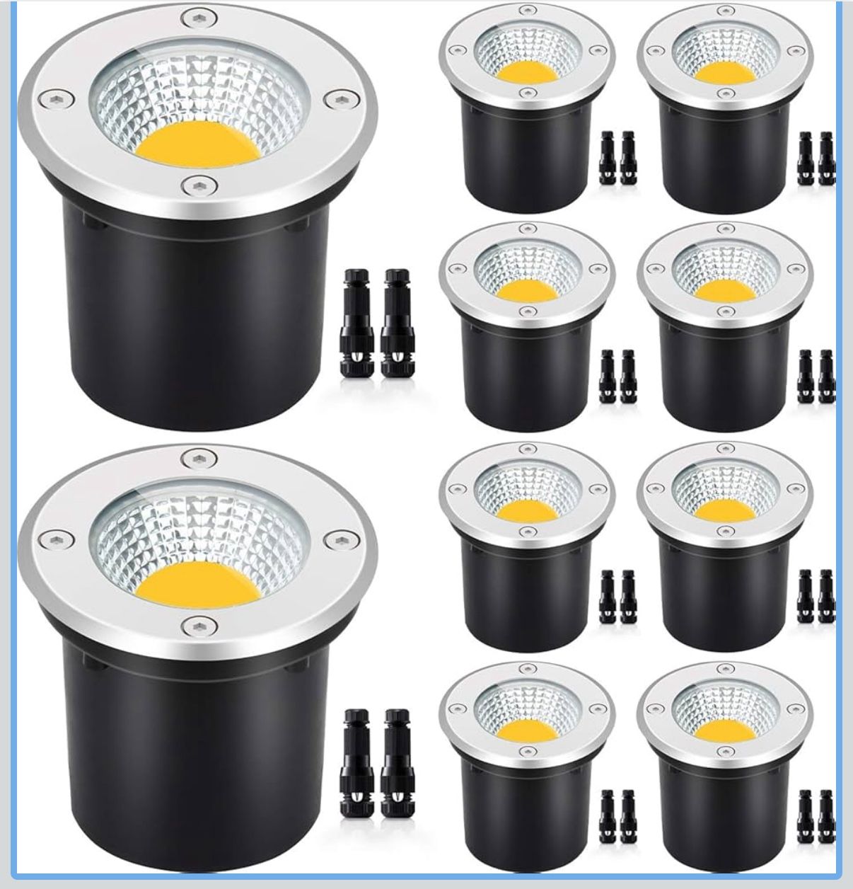 SUNVIE Low Voltage Landscape Well Lights with Wire Connectors, 12W LED, IP67 Waterproof Outdoor In-Ground Garden Lights 12V-24V Warm White for Pathway