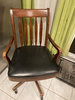 Wood Desk Chair w/ Leather Seats