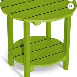 2 Tier Round Outdoor Side Table with Wood-Like Grain, 17.7" HDPE Adirondack Table Patio Side Table, 