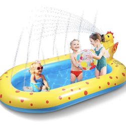 Inflatable Sprinkler Pool for Kid Family, Cute Dinosaur Sprinkler Swimming Pool, 3 in 1 Splash Play Wading Kiddie Pool for Summer Outdoor Water Play, 