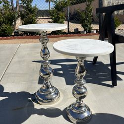 2pc Marble Top Table With Metal Stand 
