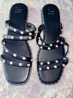 A New Day Black Pearl Strappy Sandals Size 8.5