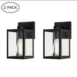 Martin 9 in. Black Outdoor Hardwired Wall Lantern Sconce with Clear Glass Shade and No Bulbs Included (2-Pack)
