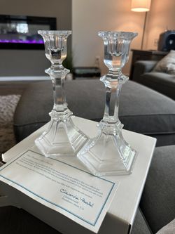 AVON 8" Clear Prism Cut Crystal Glass CandleStick Holders Vintage 1970s