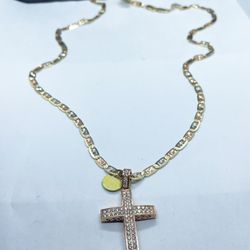 14k solid gold VAlentina chain and rose gold cross with diamonds