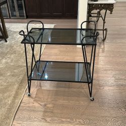 Black Mid Century Bar Cart with Mirrored Shelves