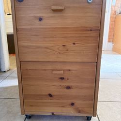 Filing Cabinet With Key And Wheels - Solid Wood