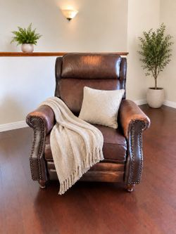 Brown Leather Recliner Chair with Nailhead Trim