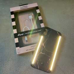 LuMee Duo Selfie Light Up Metallic Marble iPhone X/XS Case - Rose Black Marble