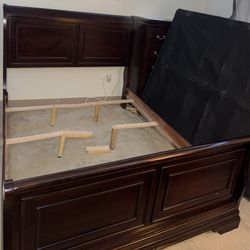 Queen Sleigh Bed Frame – Dark Brown Wood 