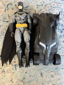 Dc Jakks Pacific 19” Batman Figure And Spin Master Dc 12” Batmobile