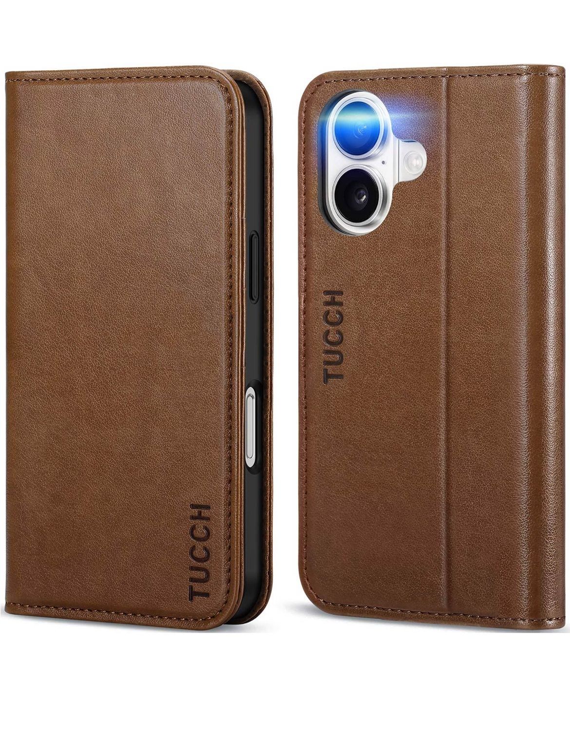 TUCCH iPhone 16 Leather Wallet Case - Magnetic Closure Flip Cover for The Regular iPhone 16, Stand, with 3 Credit Card Slots RFID Blocking Shockproof
