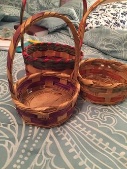 (3) Vintage Woven Baskets With Handles