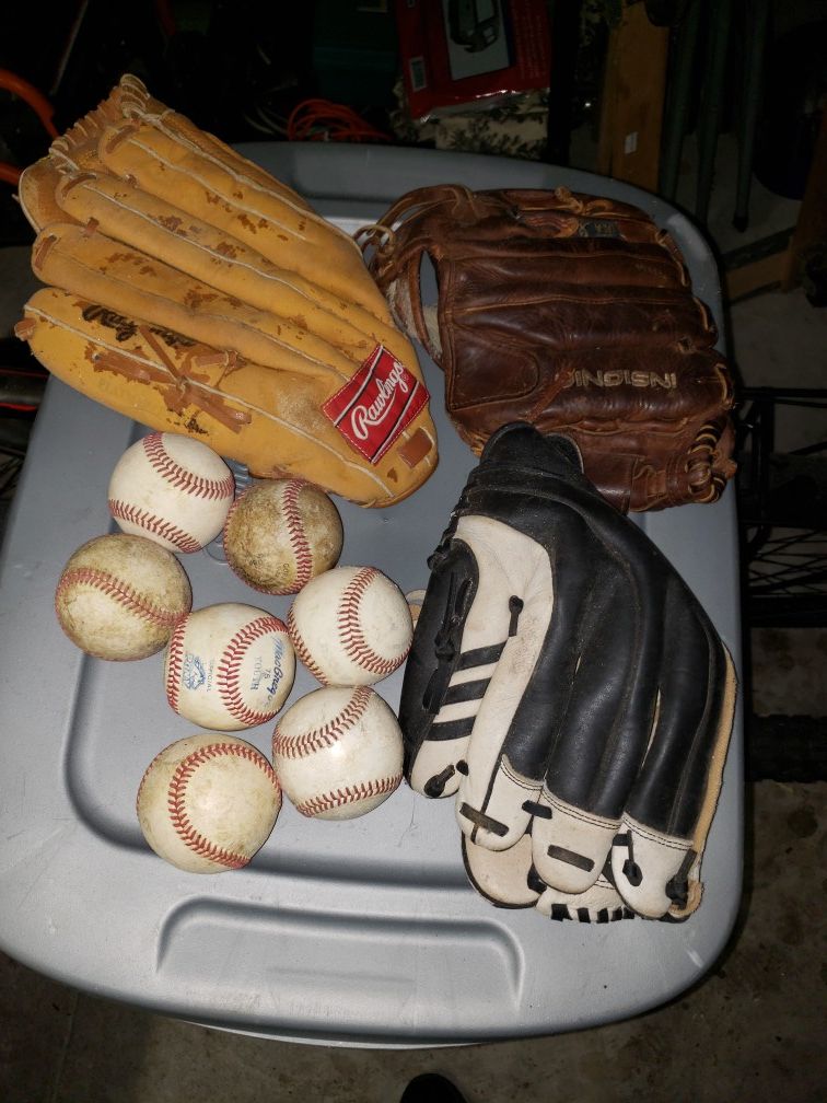 Baseball gloves and balls