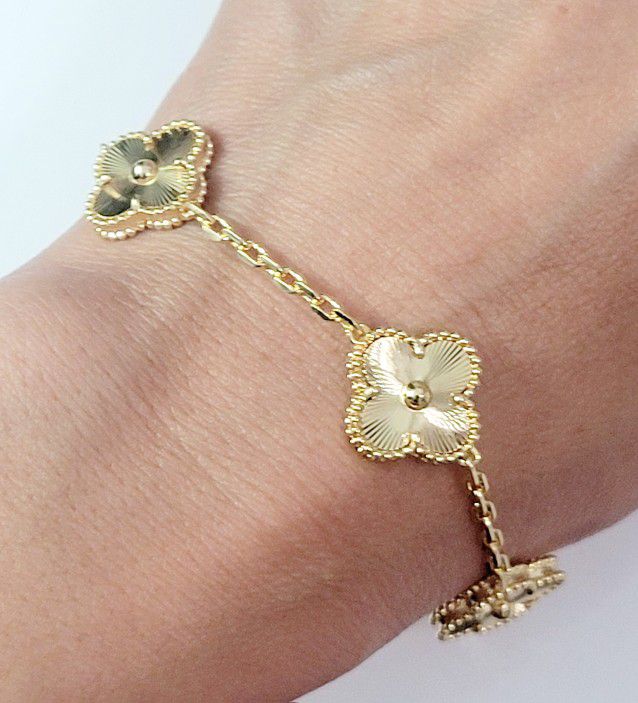 18k Gold Floral Flower Gold Women's Chain Pearls Bracelet Gift