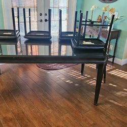 Dining Room Table W/ Glass Top & 4 Cushioned Chairs