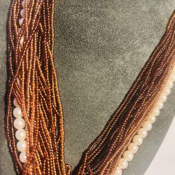  Vintage Beaded  And Pearl 9 Inch Necklace  Great Shape Triple  Strand !