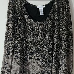 XXL LizWear Woman's Long Sleeve Abstract Print Blouse 