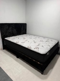 Black Corduroy Platform Bed Frame Full Queen $0 Down
