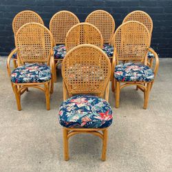 Set of 8 Vintage Bamboo Rattan Wicker Dining Chairs, c.1960’s - Delivery Available