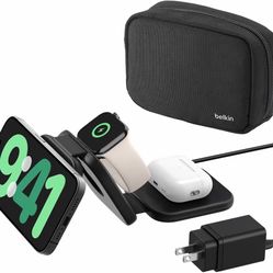 BoostCharge Pro 3-in-1 Wireless Charging Travel Pad with Qi2 technology. 