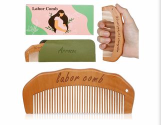 BRAND NEW wooden labor comb with case and strap