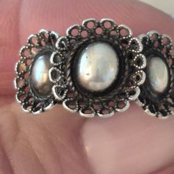 Vtg.Rare STERLING SILVER ORNATE  Design FLOWERS Ring-sz7-8