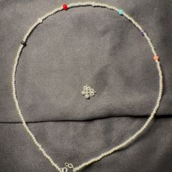 Silver Beaded Necklace with Color Stones & Earrings