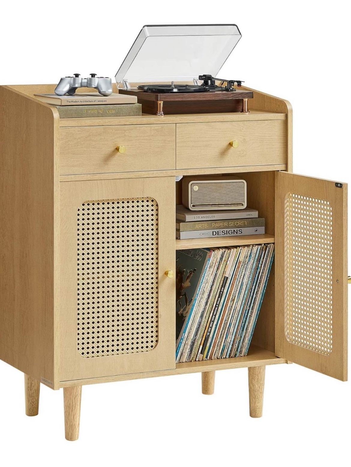 HOME BOHOVEN Collection - Buffet Cabinet, Sideboard Storage Cabinets with Rattan-Like Doors and Drawers, Adjustable Shelf, Boho Style, for
