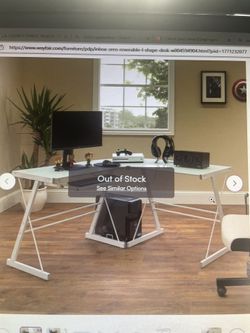 L shaped Glass Top Computer Desk