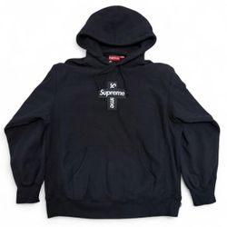 Supreme Cross Box Logo Hooded Sweatshirt Black — LARGE 