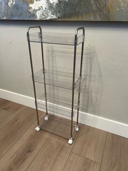 38” Tall Clear Acrylic 4 Tier Utility Rolling Cart with Locking Wheels