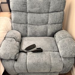 Light Blue Dual Motor Infinite Position Lift Recliner w Heat Massage 350 LBS Capacity Medium Firm and Power Remote