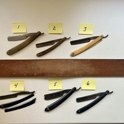Antique Straight Razors And Leather Strop