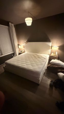 White/Cream Bouclé King Bed Frame and Mattress
