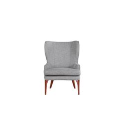 Wingback Chair – 34” Wide Modern Accent Chair, Grey Gray Upholstery, Tapered Wood Legs, Cozy & Stylish