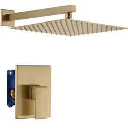 12" Wall Mount Rain Shower Head Single Function Shower Valve Combo Trim - Brush Gold