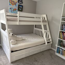 White Twin over Full Wood Bunk Bed with 3-Drawers