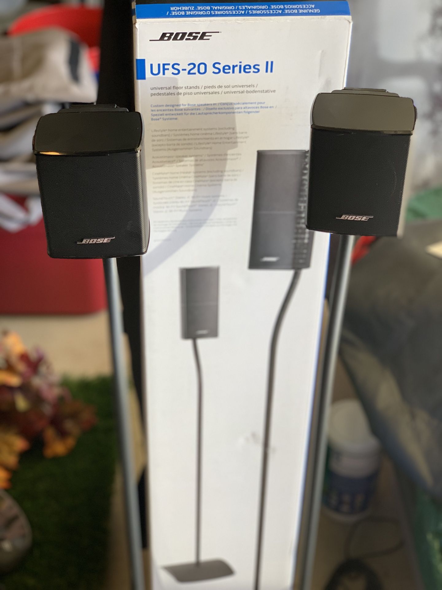 Bose home theatre surround sound speakers with stands