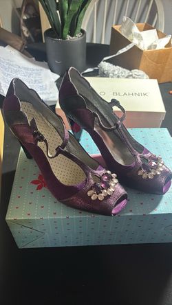Vintage Poetic Licence Purple Embellished Peep-Toe Heels