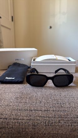 Prada Black Rectangular Sunglasses with Box