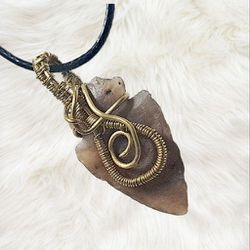 Natural Stone Hand Knapped Arrowhead with Black Cord Necklace
