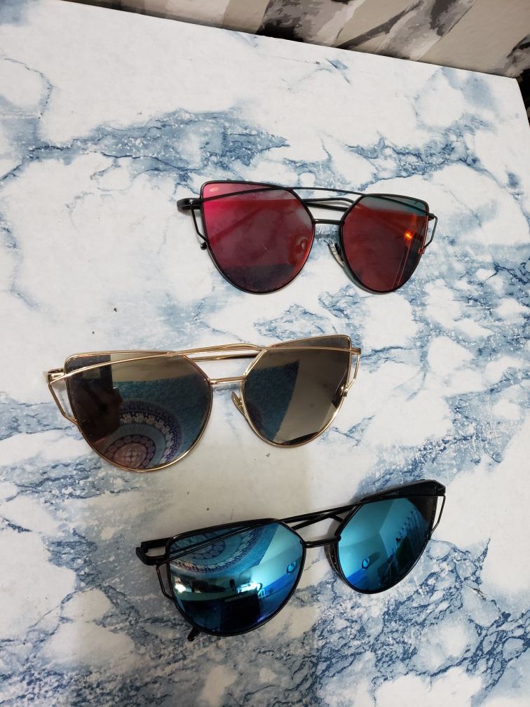 3 pair of Oversized Frame Cat Eye Sunglasses