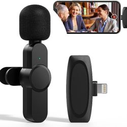 Wireless Lavalier Microphone for iPhone iPad Plug&Play Auto-sync Noise Reduction Lapel Mic Professional Video Recording Clip-on Lav Mic for Live Strea