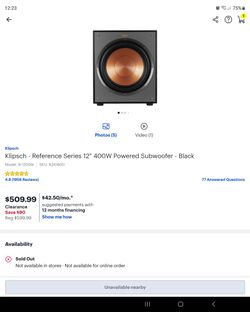 Klipsch Reference Series 12" 400 Watt Powered Subwoofer Black