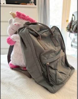 Gray Backpack with Polka-Dot Interior Multiple Pockets