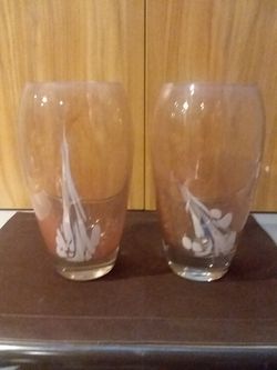 Peach & White Glass Vases